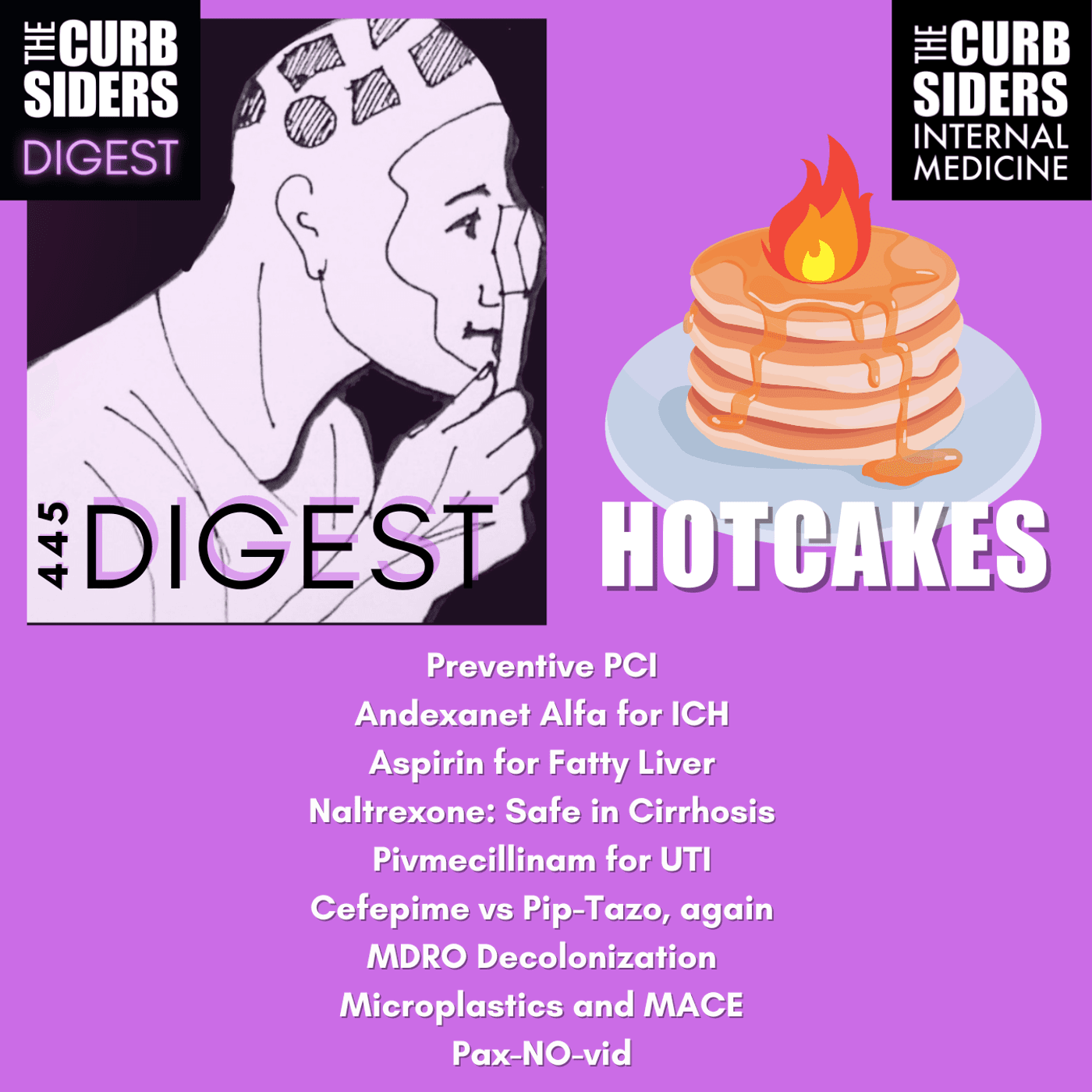 #445 DIGEST-Hotcakes: Preventive PCI, Andexanet Alfa for ICH, Aspirin for Fatty Liver, Naltrexone in Cirrhosis, Pivmecillinam for UTI, Cefepime vs Pip-Tazo, MDRO Decolonization, Microplastics and MACE, Pax-NO-vid