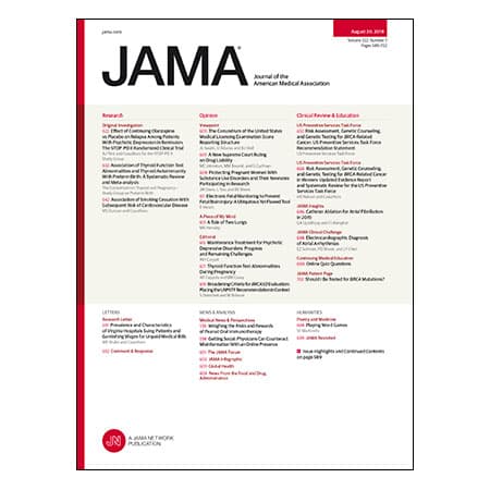 Effect of Maintenance Olanzapine vs Placebo on Psychotic Depression Relapse, Abnormal TFTs and Preterm Birth, USPSTF BRCA Testing Guidelines, and more