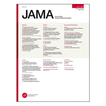 Intra-arterial Alteplase for Acute Ischemic Stroke, Long-term Outcomes of Acute Respiratory Failure in Early Childhood, Take-Home Doses of Opioid Agonist Therapy, and more