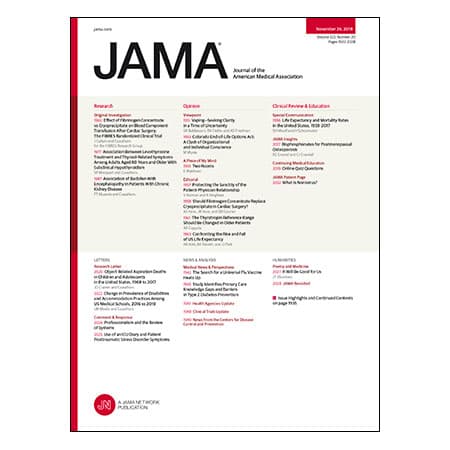 Fibrinogen Concentrate vs Cryoprecipitate For Postop Bleeding, Levothyroxine for Subclinical Hypothyroidism in Older Adults, US Life Expectancy and Mortality, and more