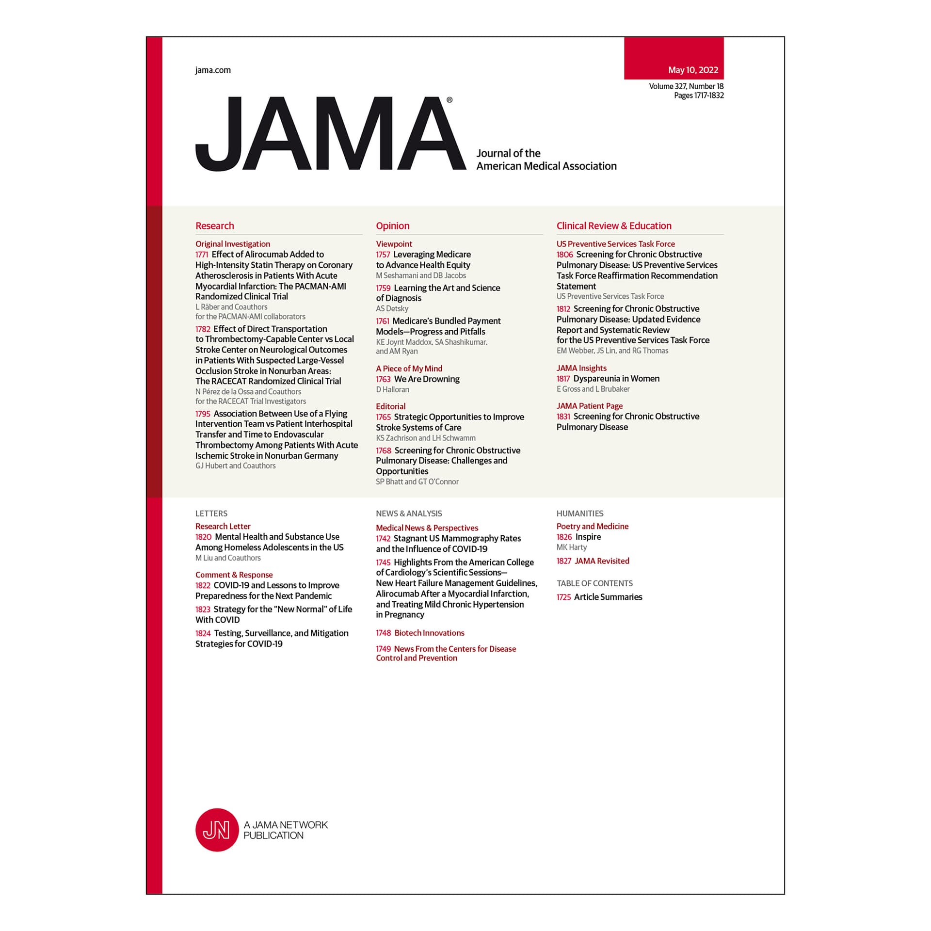 Alirocumab for Coronary Atherosclerosis, Flying Stroke Intervention Team, USPSTF Recommendation on COPD Screening, and more