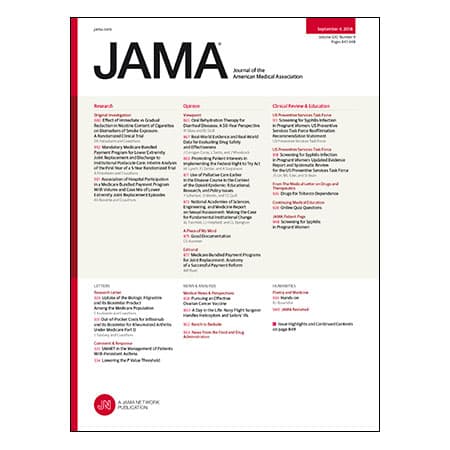 Reduced Nicotine Cigarettes and Smoke Exposure, Bundled Payment for Arthroplasty, Syphilis Screening Guideline, and more