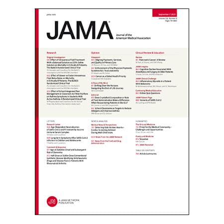 Effect of IV Fluid Type and Rate on Mortality in Critical Illness, Environmental Remediation for Asthma Prevention in Urban Schoolchildren, Review of Pancreatic Cancer, and more