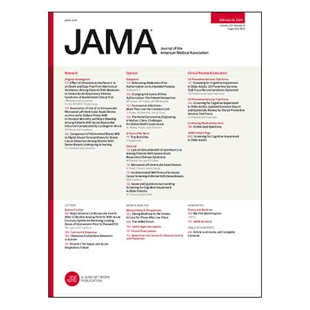 Interferon β1a for ARDS, Microaxial LVAD vs IABP for Cardiogenic Shock, Abbreviated Breast MRI vs DBT for Breast Cancer Screening, Screening for Cognitive Impairment, and more