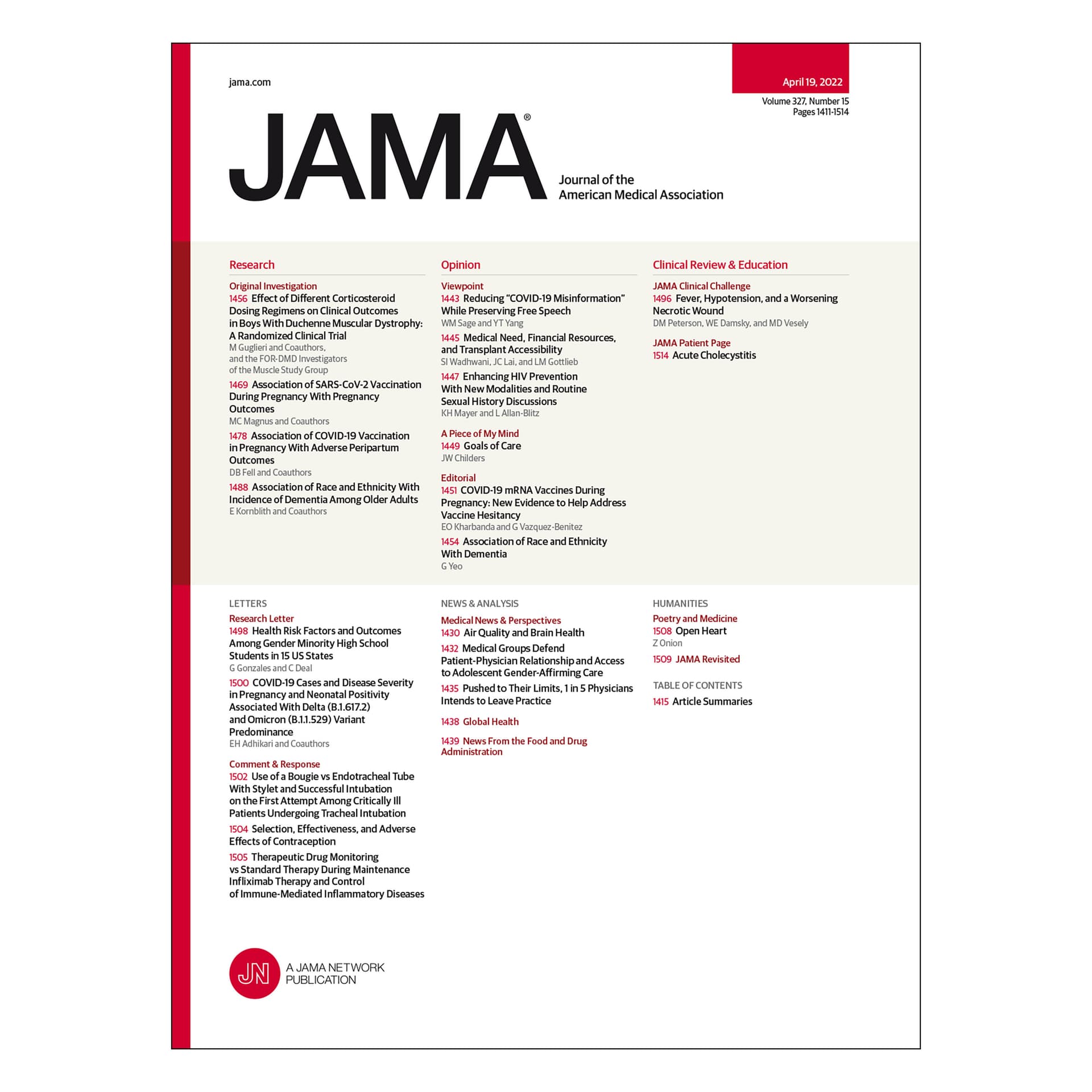 Corticosteroids for Duchenne Muscular Dystrophy, Pregnancy Outcomes After SARS-CoV-2 Vaccination, Association of Race and Ethnicity With Dementia, and more