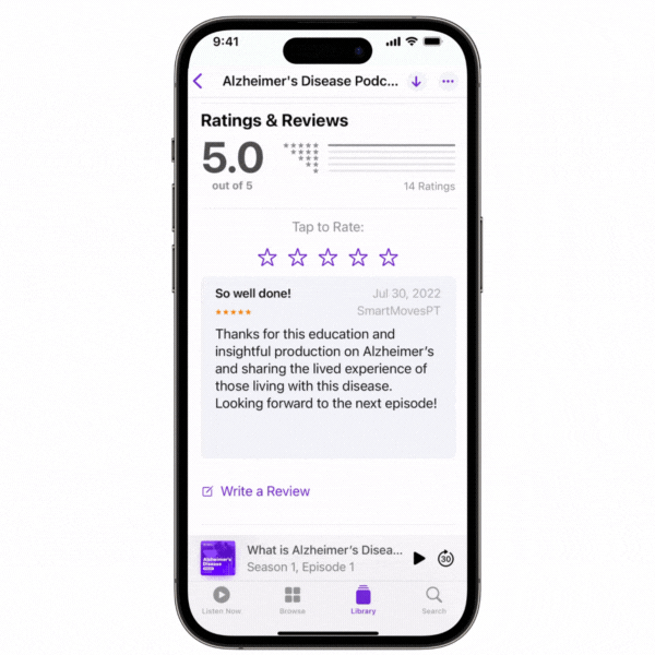 Tapping the number of stars to rate a podcast